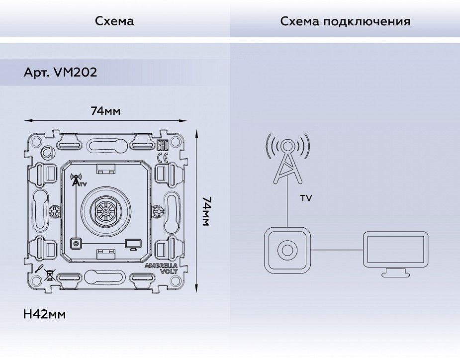 Механизм ТВ-розетки оконечная Ambrella Volt QUANT VM202