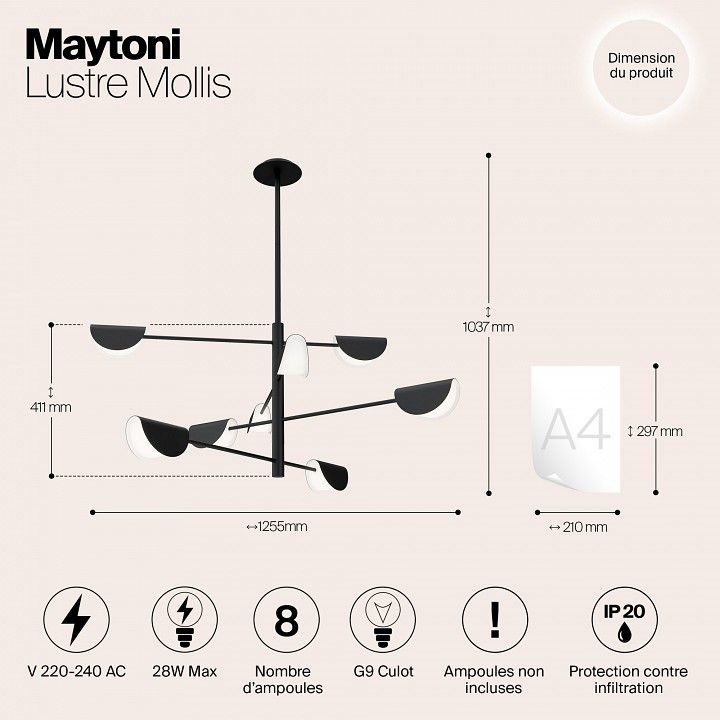 Люстра на штанге Maytoni Моллис MOD126PL-08B
