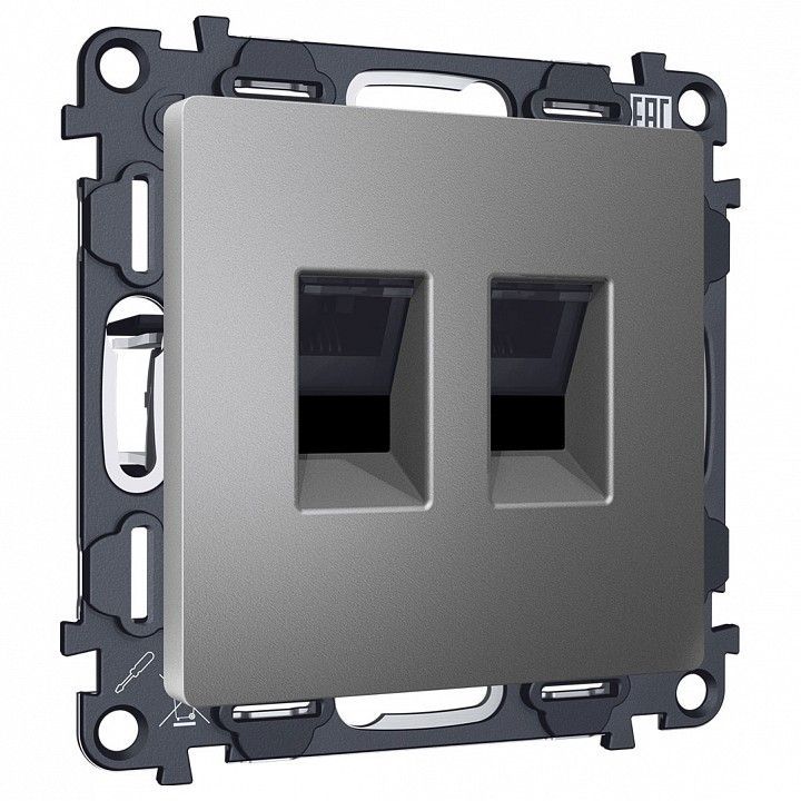 Розетка двойная Ethernet RJ-45 и со шторками, без рамки Ambrella Volt ALFA MA662110