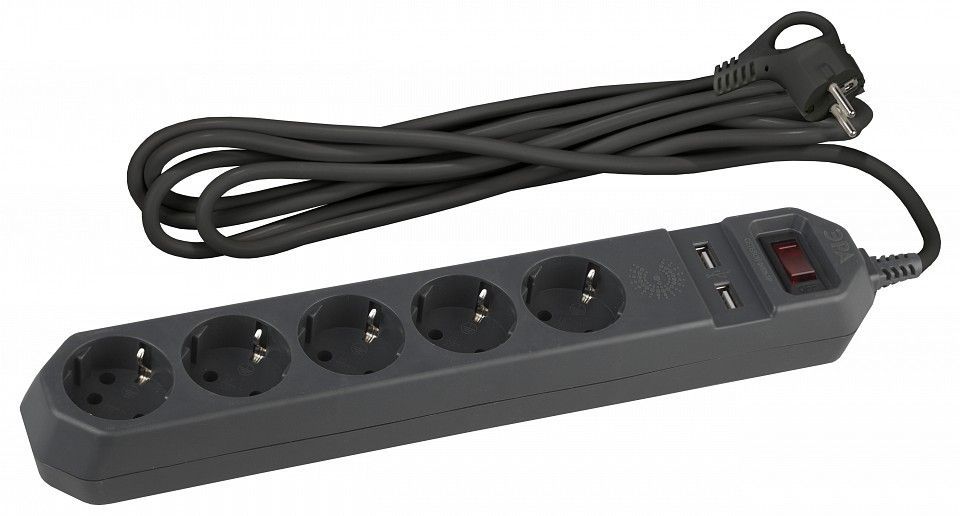 Удлинитель с выключателем Эра  USF-5es-1.5m-USB-B