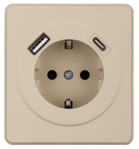 Розетка с заземлением и со шторкой и 2хUSB, без рамки Kranz ROUND KR-78-0704-7