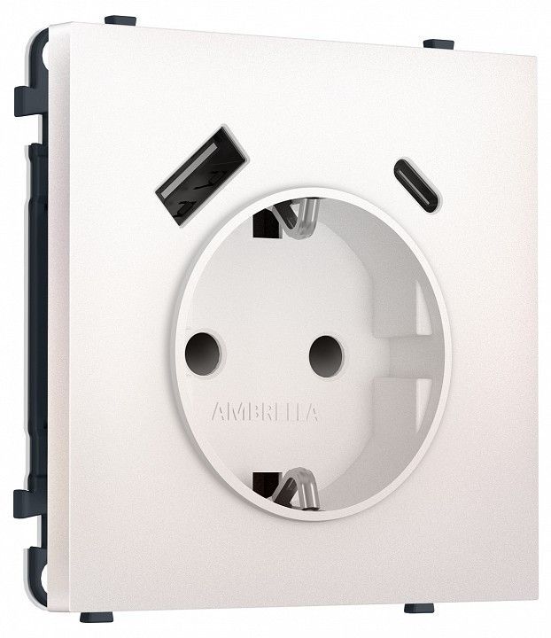 Розетка с заземлением и со шторкой и 2хUSB type A и C, без рамки Ambrella Volt MS MS210010