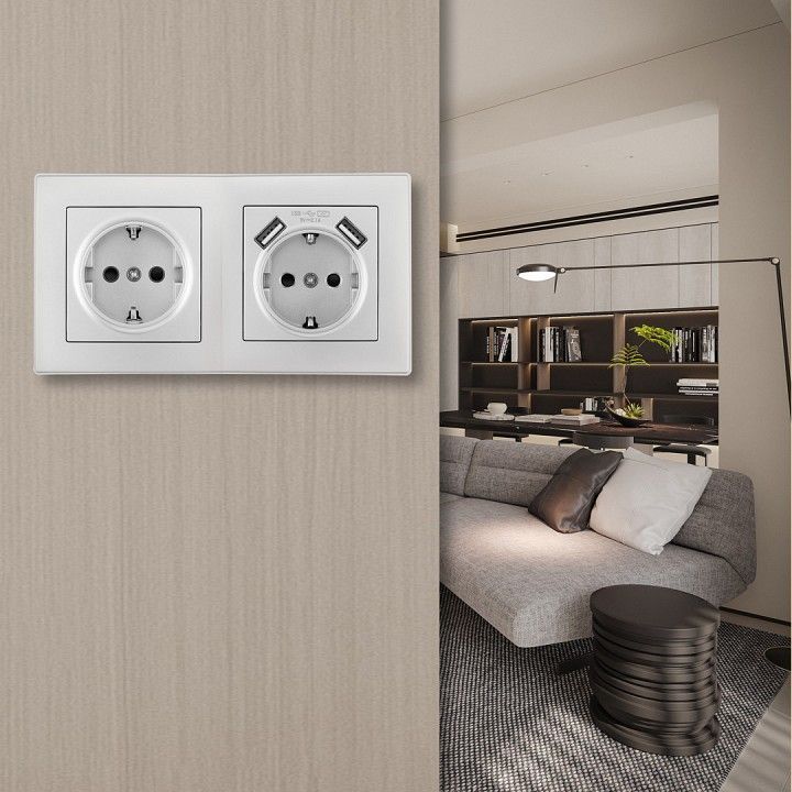 Розетка с заземлением и со шторкой и 2хUSB Arte Milano SET06-2 SET06-2-47-1-40-1 silver