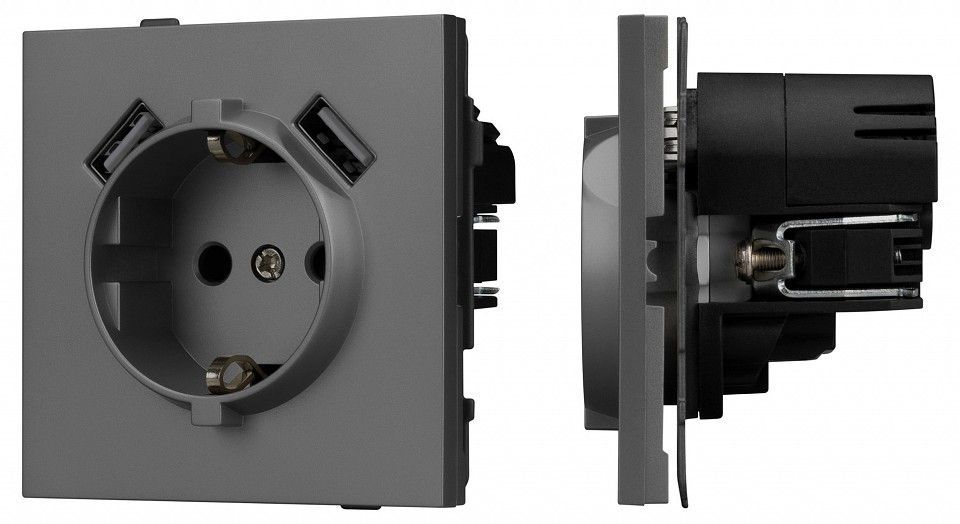 Розетка с заземлением и 2хUSB type A, без рамки Arlight SCT-TENDO 054605