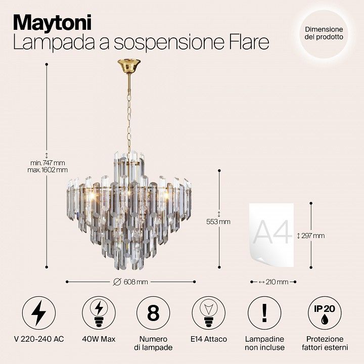 Подвесная люстра Maytoni Вспышка DIA200PL-08G