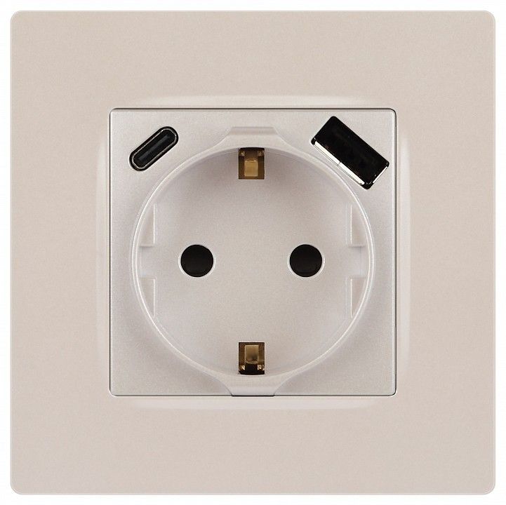 Розетка с заземлением и со шторкой и 2хUSB, без рамки Эра Эра 12 12-4108-15