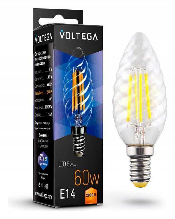 Лампа светодиодная Voltega свеча витая (Candle corn) 6Вт E14 6Вт 2800K 7027