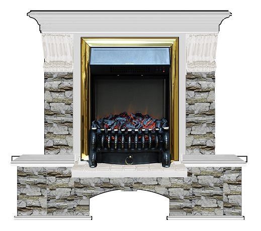 Комплект из электрокамина напольного и портала (122x40х108.5 см) Бостон К Алтай Fobos BR БК000014