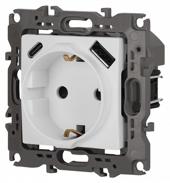 Розетка с заземлением и со шторкой и 2хUSB, без рамки Эра Эра 12 12-4108-01М