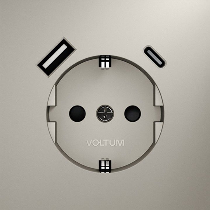 Розетка с заземлением и со шторкой и 2хUSB type A и C, без рамки Voltum S70 VLS040503