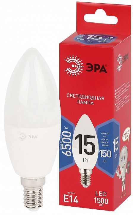 Лампа светодиодная Эра  E14 15Вт 6500K LED B35-15W-865-E14 R
