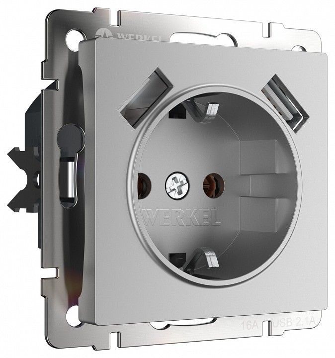 Розетка с заземлением и со шторкой и 2хUSB, без рамки Werkel  W1171506