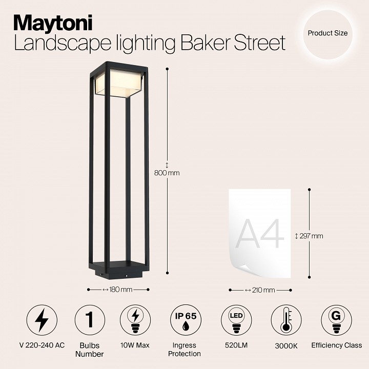 Наземный низкий светильник Maytoni Outdoor Baker Street O021FL-L10B3K