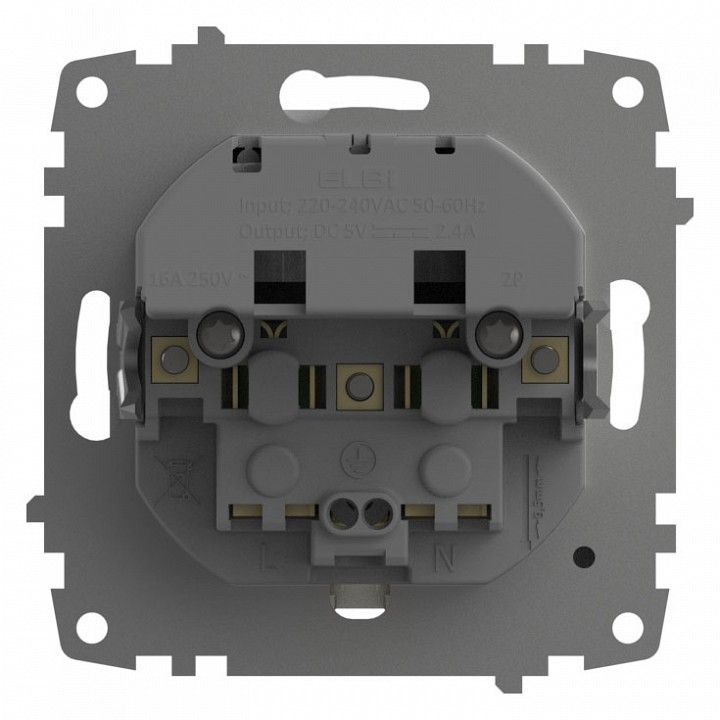 Розетка с заземлением и со шторкой и 2хUSB type A, без рамки Elbi Eleсtriс Zena Vega 609-015600-317