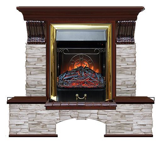 Комплект из электрокамина напольного и портала (122x40х108.5 см) Бостон К Мисхор Majestic BR БК000112