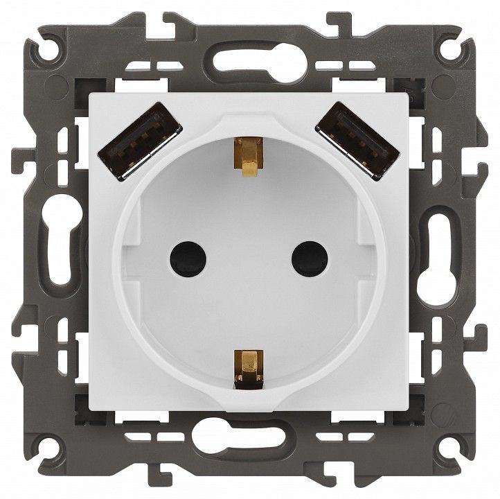 Розетка с заземлением и со шторкой и 2хUSB, без рамки Эра Эра Elegance 14-4109-01
