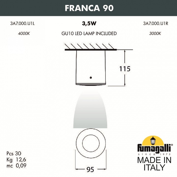 Накладной светильник Fumagalli Franca 90 3A7.000.000.AXU1L