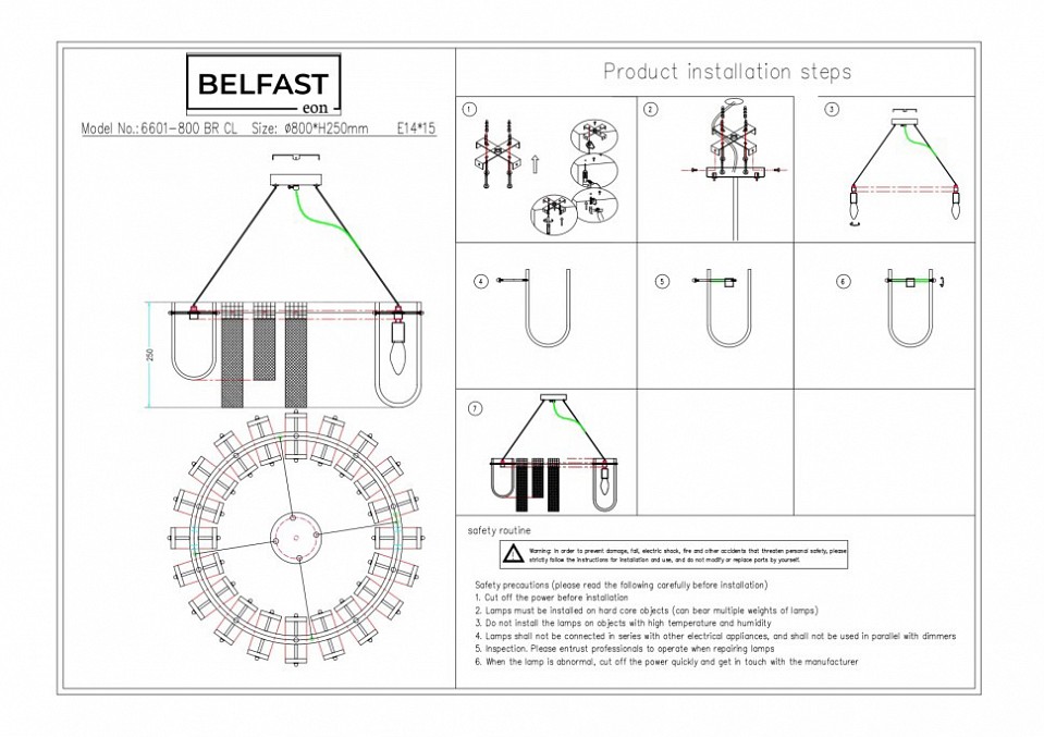 Подвесная люстра Belfast Severn 6601-800 BR CL