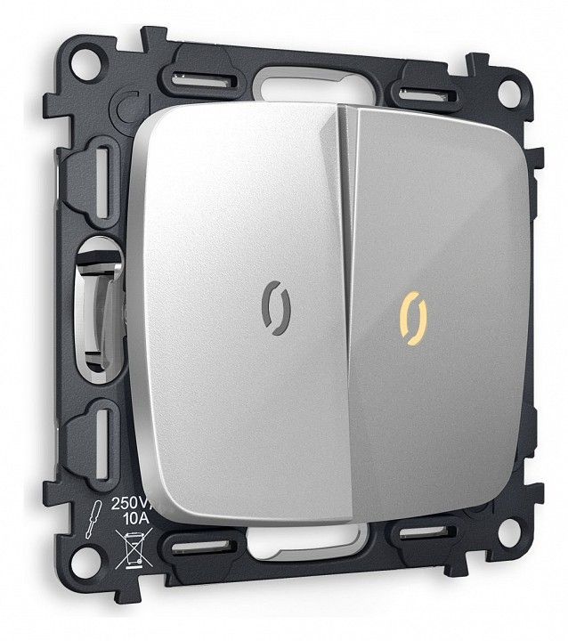 Выключатель двухклавишный с подсветкой без рамки Ambrella Volt OMEGA MO404010