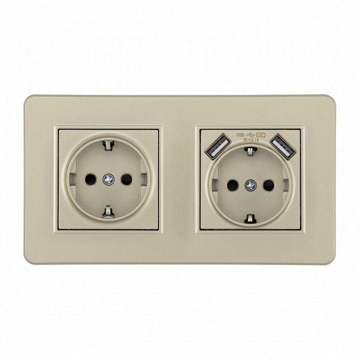 Розетка с заземлением и со шторкой и 2хUSB Arte Milano SET16-2 SET16-2-47-1-40-1 shampan