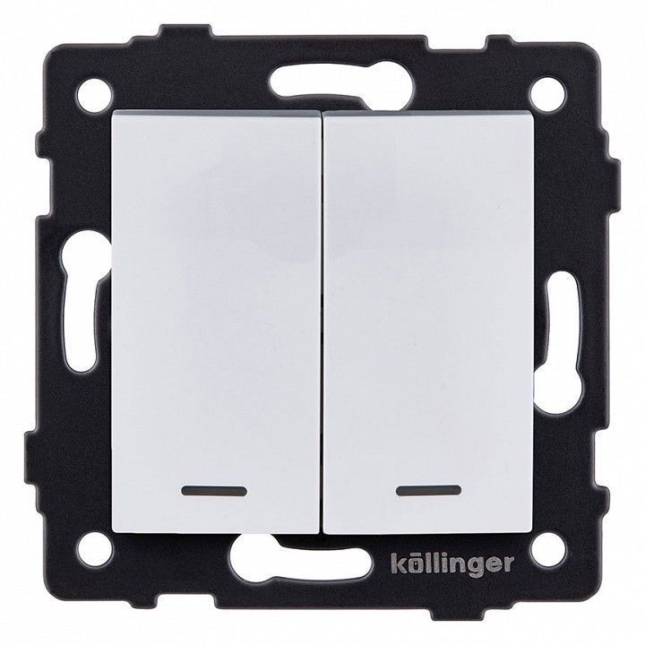 Выключатель двухклавишный с подсветкой без рамки Kollinger  REA-R-014WH