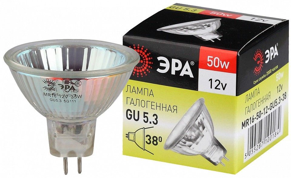 Лампа галогеновая Эра  GU5.3 50Вт 3000K GU5.3-MR16-50W-12V-CL