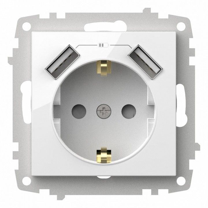 Розетка с заземлением и со шторкой и 2хUSB type A, без рамки Elbi Eleсtriс Zena Vega 609-015600-317