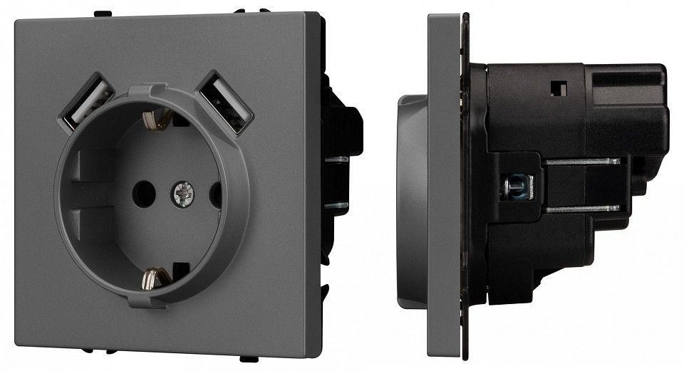 Розетка с заземлением и со шторкой и 2хUSB type A, без рамки Arlight NOBE 054291(1)