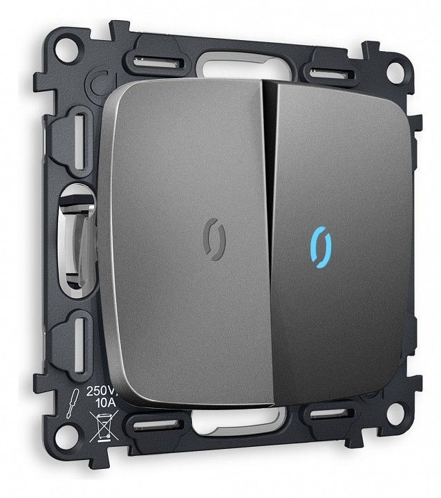 Выключатель двухклавишный с подсветкой без рамки Ambrella Volt OMEGA MO654020