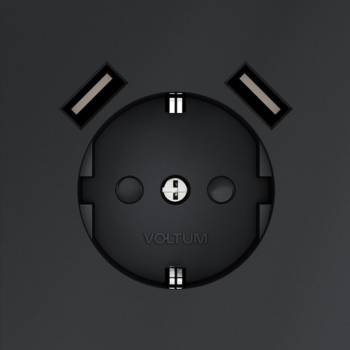 Розетка с заземлением и со шторкой и 2хUSB type A, без рамки Voltum S70 VLS040407