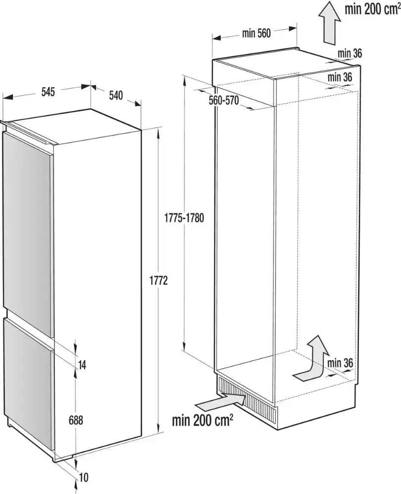 Встраиваемый двухкамерный холодильник Gorenje RKI2181E1