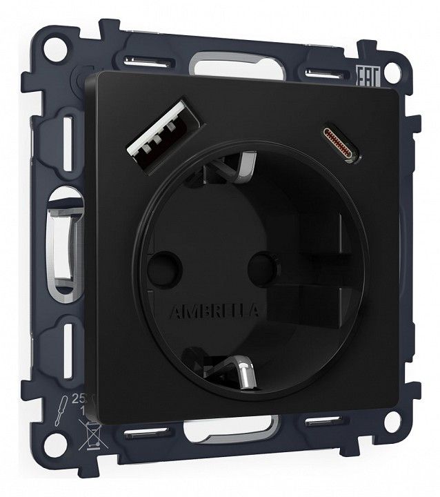 Розетка с заземлением и 2хUSB type A и C, без рамки Ambrella Volt ALFA MA810010