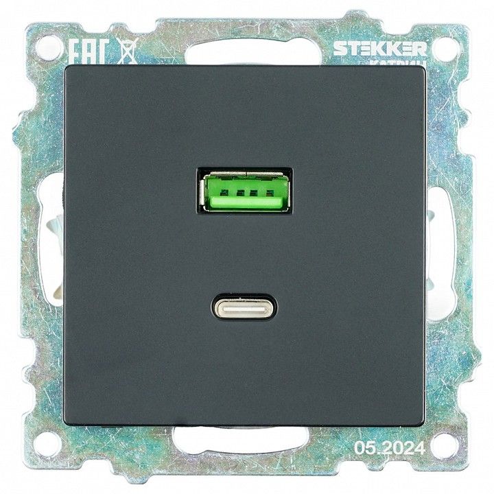Розетка 2хUSB type A и C без рамки Stekker Катрин 50055