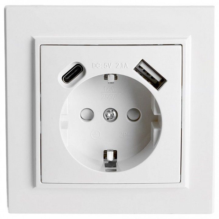 Розетка с заземлением и 2хUSB type A и C Stekker Эрна 50076