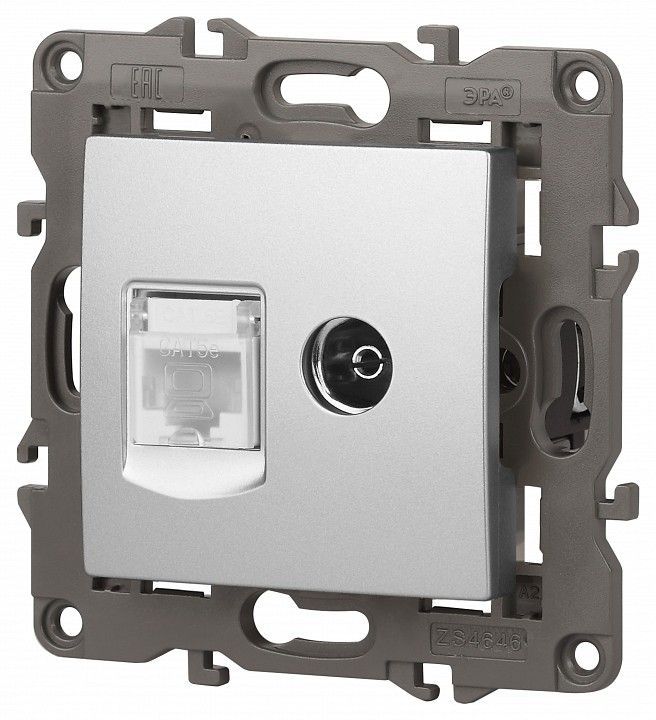 ТВ-розетка и розетка Ethernet RJ-45 без рамки Эра Эра Elegance 14-3110-03