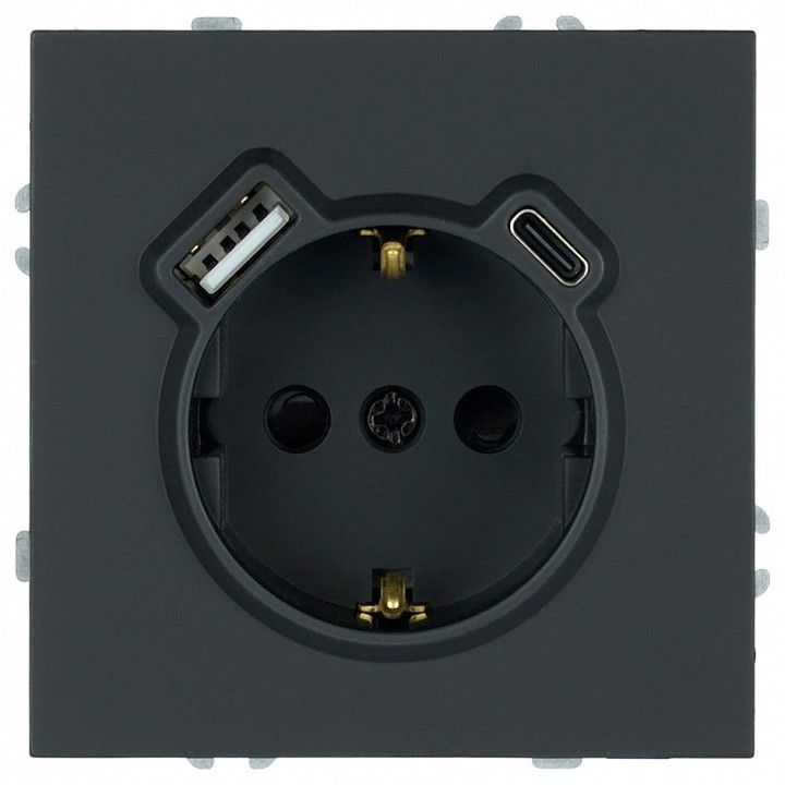Розетка с заземлением и со шторкой и 2хUSB type A и C, без рамки Stekker Эмили 50218