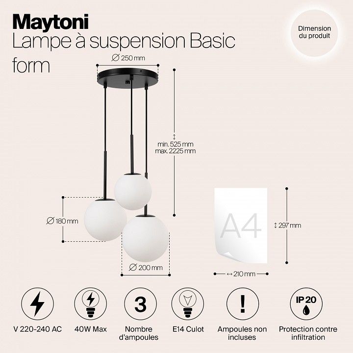 Подвесной светильник Maytoni Базовая форма MOD321PL-03B