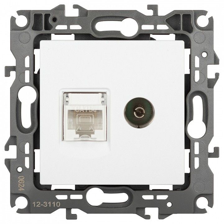 ТВ-розетка и розетка Ethernet RJ-45 без рамки Эра Эра 12 12-3110-01М