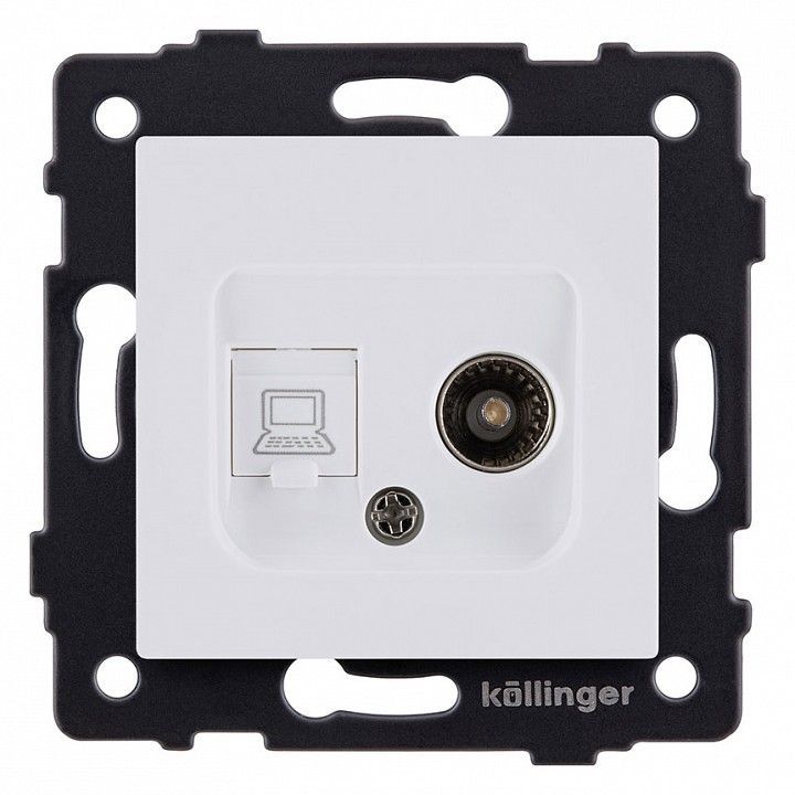 ТВ-розетка и розетка Ethernet RJ-45 без рамки Kollinger  REA-021WM
