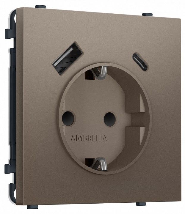 Розетка с заземлением и со шторкой и 2хUSB type A и C, без рамки Ambrella Volt MS MS640010