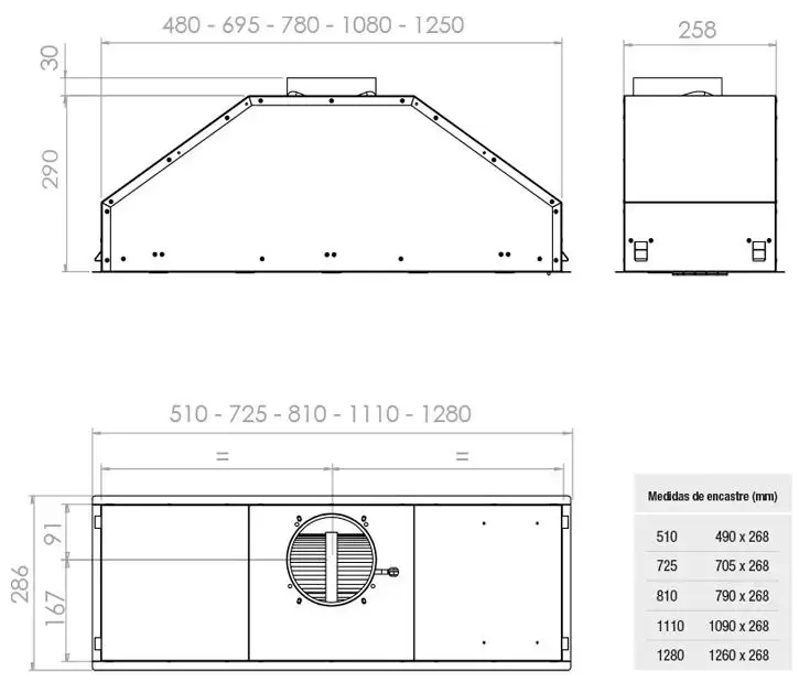 Встраиваемая вытяжка Pando GTI/725 INOX V.1050 ECO SEC PLUS