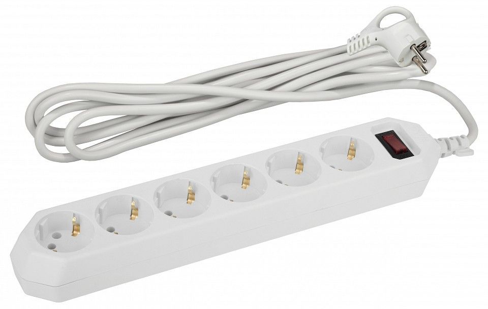 Удлинитель с выключателем Эра  USF-6es-1,5m-W-BOX