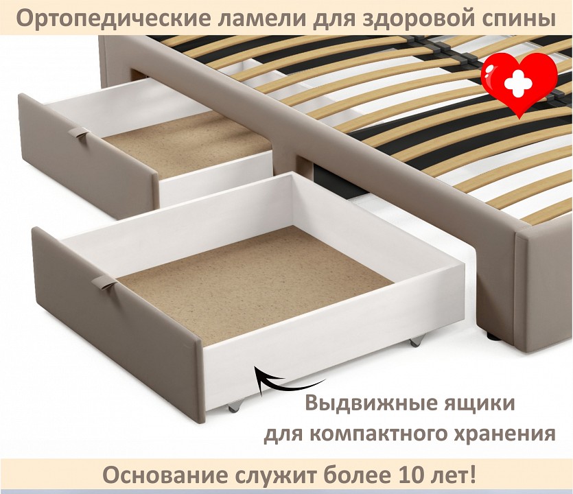 Кровать полутораспальная Milena 1200 с ящиками