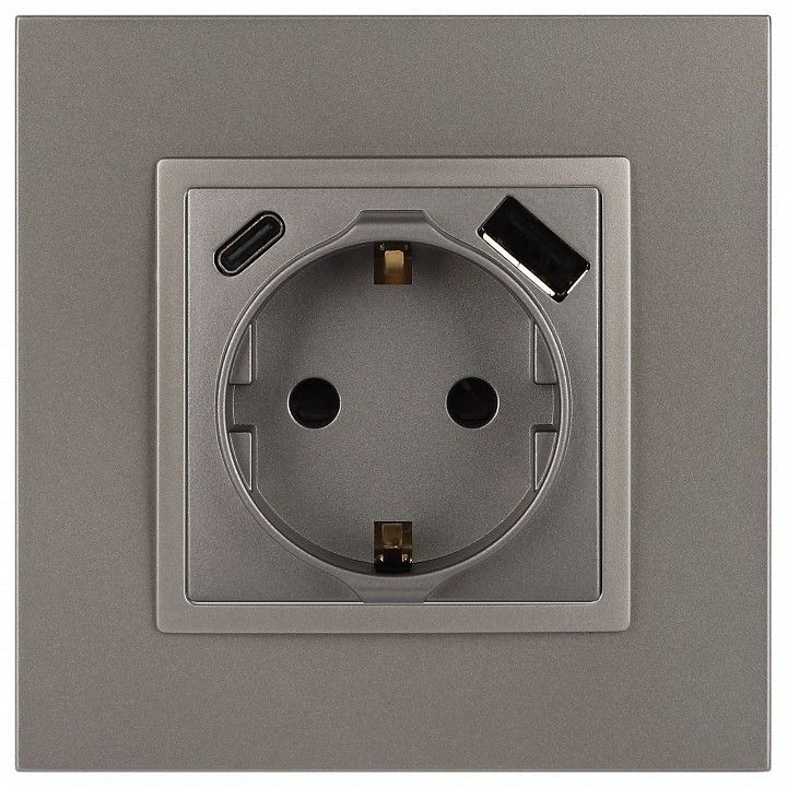 Розетка с заземлением и со шторкой и 2хUSB, без рамки Эра Эра Elegance 14-4108-16