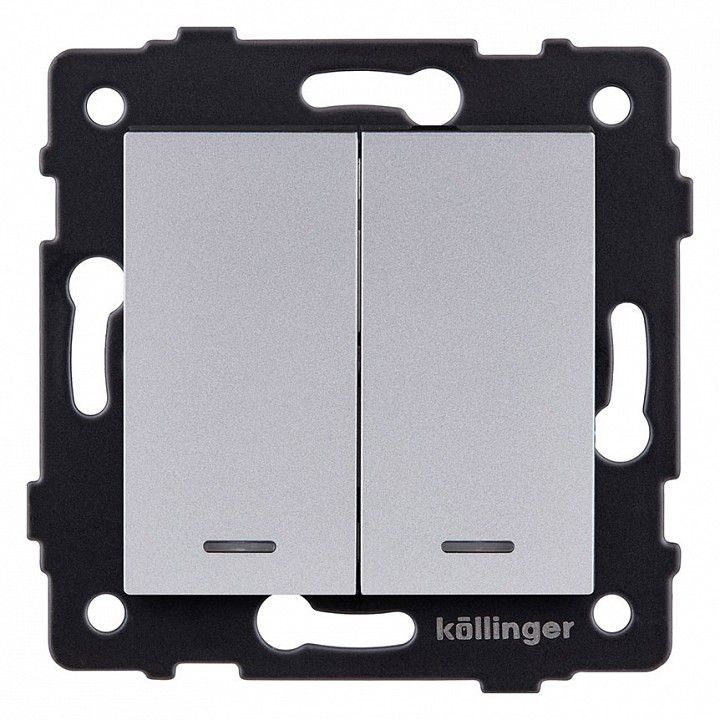 Выключатель двухклавишный с подсветкой без рамки Kollinger  REA-S-014GY