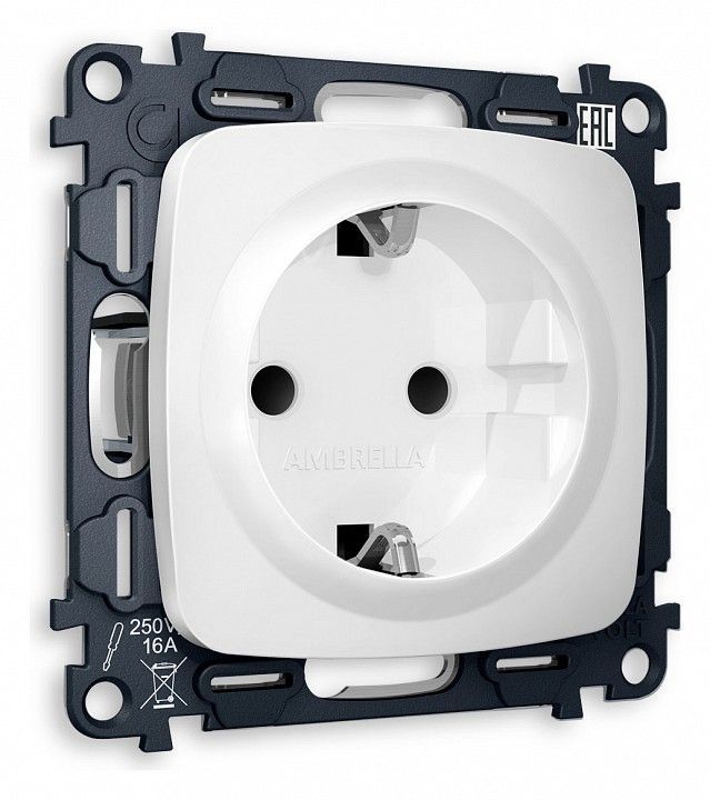 Розетка с заземлением и со шторкой, без рамки Ambrella Volt OMEGA MO127010