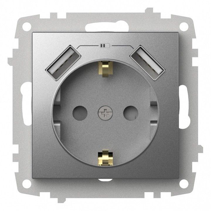 Розетка с заземлением и со шторкой и 2хUSB type A, без рамки Elbi Eleсtriс Zena Vega 609-011000-317