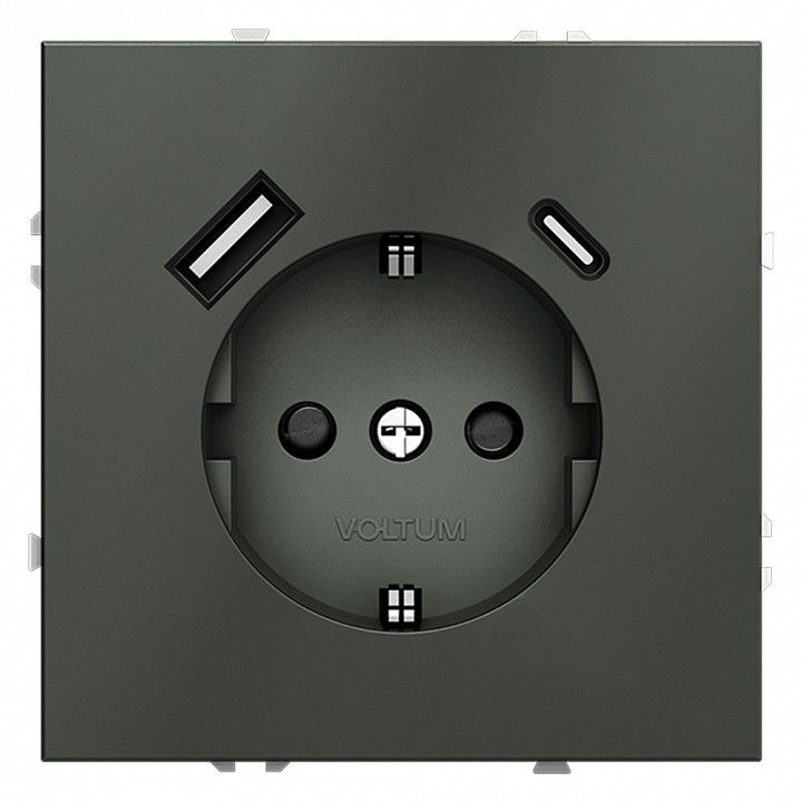 Розетка с заземлением и со шторкой и 2хUSB type A и C, без рамки Voltum S70 VLS040506