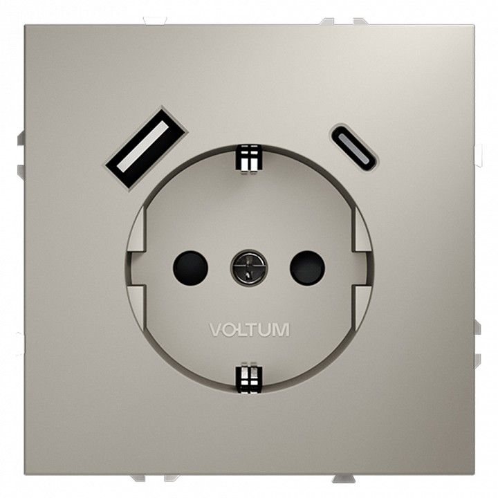 Розетка с заземлением и со шторкой и 2хUSB type A и C, без рамки Voltum S70 VLS040503