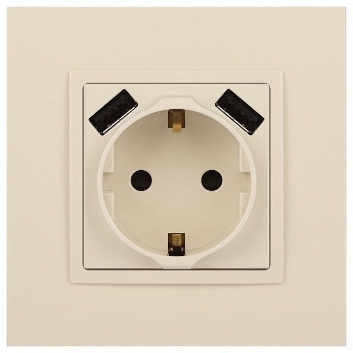 Розетка с заземлением и со шторкой и 2хUSB, без рамки Эра Эра Elegance 14-4109-02